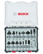 Mieszany zestaw frezów, trzpień 6 mm, 15 szt. 15-piece Mixed Application Router Bit Set. Bosch