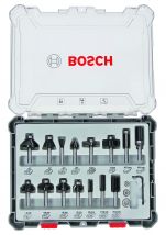 Mieszany zestaw frezów, trzpień 6 mm, 15 szt. 15-piece Mixed Application Router Bit Set. Bosch