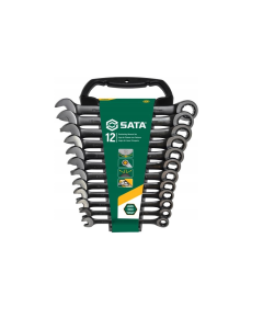Zestaw 12 kluczy płasko-oczkowych z grzechotką na panelu seria black SATA