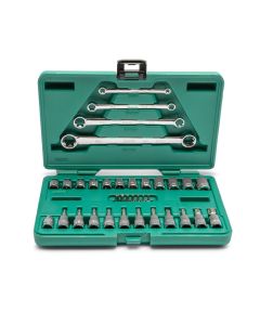 Zestaw 35 bitów na nasadkach 1/4'', 3/8'' i kluczy E-Torx Sata