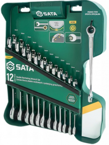 Zestaw 12 Kluczy Płasko-Oczkowych Z Podwójną Grzechotką I Kluczem X-Beam - 09066PL SATA