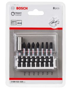 Zestaw bitów Impact Control do wkrętarek, 8 szt., 2 x PH2; 2 x PZ2; 1 x T20; 1 x T25; 1 x T30 Boschch