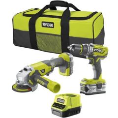 Zestaw akumulatorowy wiertarko-wkrętarka + szlifierka kątowa 18V w torbie Ryobi