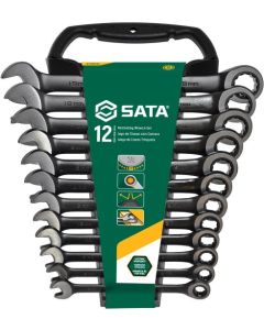 Zestaw 12 kluczy płasko-oczkowych z grzechotką na panelu seria black SATA