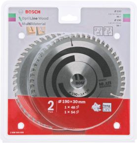 Bosch Tarcza pilarska Optiline Wood 190x30x2.6/1.6x48T / Multi Material 190x30x2.4/1.8x54T - 2608644655