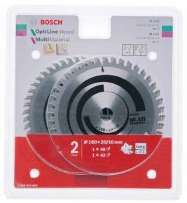 Bosch Tarcza pilarska Optiline Wood 160x20x2.6/1.6x48T / Multi Material 160x20x2.4/1.8x42T - 2608644653